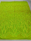 4 Way Stretch Fabric Iridescent Neon Green - Elegant Design Sequins Fashion By The Yard