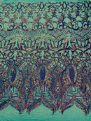 4 Way Stretch Fabric Iridescent Neon Green - Elegant Design Sequins Fashion By The Yard