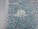 4 Way Stretch - Baby Blue - Triangle Design Sequins Fabric Embroidered Mesh Sold By The Yard