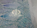 4 Way Stretch - Baby Blue - Triangle Design Sequins Fabric Embroidered Mesh Sold By The Yard