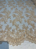 Lace Sequins Fabric - Corded Flower Embroidery Design Mesh Fabric - 25 Yard Roll