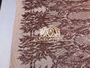 4 Way Stretch - Pink - Triangle Design Sequins Fabric Embroidered Mesh Sold By The Yard