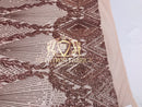 4 Way Stretch - Pink - Triangle Design Sequins Fabric Embroidered Mesh Sold By The Yard
