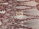 4 Way Stretch - Pink - Triangle Design Sequins Fabric Embroidered Mesh Sold By The Yard