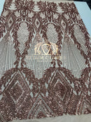 4 Way Stretch - Pink - Triangle Design Sequins Fabric Embroidered Mesh Sold By The Yard