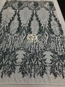 4 Way Stretch - Silver - Triangle Design Sequins Fabric Embroidered Mesh Sold By The Yard