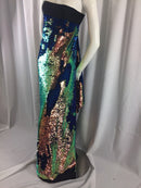 Mermaid Sequins Fabric IRIDESCENT Reversible 2 Way Stretch Royal Shiny Flip Up Sequins By The Yard