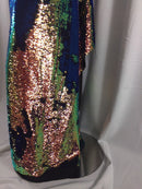 Mermaid Sequins Fabric IRIDESCENT Reversible 2 Way Stretch Royal Shiny Flip Up Sequins By The Yard