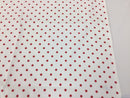 Poly Cotton Print Upholstery & Floral Fabric -White and Red Polka Dot Print - Sold By The Yard