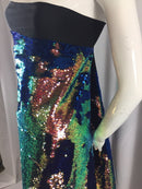 Mermaid Sequins Fabric IRIDESCENT Reversible 2 Way Stretch Royal Shiny Flip Up Sequins By The Yard