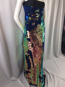Mermaid Sequins Fabric IRIDESCENT Reversible 2 Way Stretch Royal Shiny Flip Up Sequins By The Yard