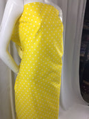 Poly Cotton Print Upholstery & Floral Fabric - Yellow Polka Dot Print - Sold By The Yard