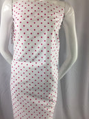 Poly Cotton Print Upholstery & Floral Fabric - White and Fuschia Polka Dot Print -  Sold By The Yard