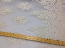 Lace  Fabric - By The Yard Ivory Mesh Bridal Veil Beaded & Sequins Wedding Decorations