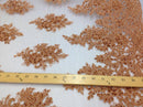 Wedding Dress - Dark Gold - French Sequin Flower Design On Mesh Lace Fabric Sold By Yard