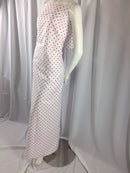 Poly Cotton Print Upholstery & Floral Fabric - White and Fuschia Polka Dot Print -  Sold By The Yard