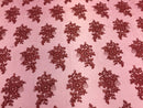 Wedding Dress - Burgundy - French Sequin Flower Design On Mesh Lace Fabric Sold By Yard