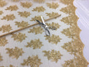Wedding Dress - Gold - French Sequin Flower Design On Mesh Lace Fabric Sold By Yard