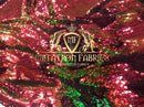 Sequins Fabric Iridescent Red-Green Flip Up 2 Way Stretch Shiny Reversible,Nightgowns-Prom By Yard