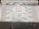Lace Fabric - Silver  - Corded Flowers Embroidery With Sequins On Mesh Sold By The Yard