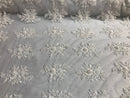Beaded - White - Embroidered Floral Design Fancy Sequins Fabric with Beads Sold By The Yard